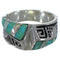 Turquoise And Opal Inlay Silver Water Wave Ring Size 6-1/2 EX56586
