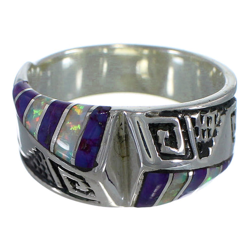 Magenta Turquoise And Opal Water Wave Silver Ring Size 8-1/2 EX56618