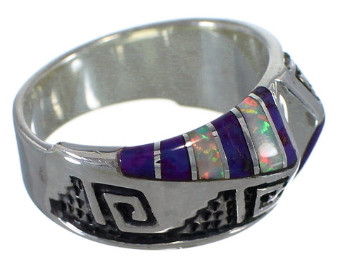 Southwest Magenta Turquoise Opal Water Wave Silver Ring Size 7-1/2 EX56619