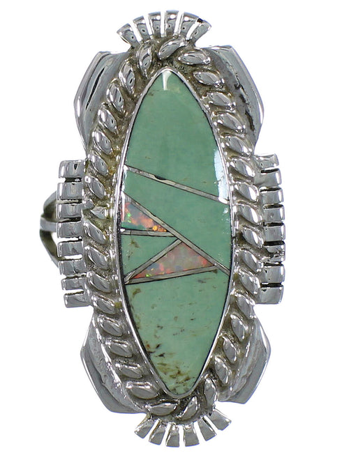 Southwest Silver Jewelry Turquoise And Opal Ring Size 5-1/4 TX45586