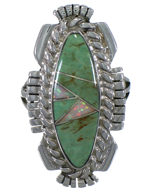Southwestern Turquoise And Opal Silver Ring Size 4-3/4 TX45594