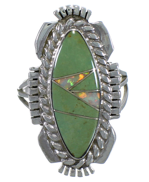 Southwestern Turquoise And Opal Silver Ring Size 5-3/4 TX45599