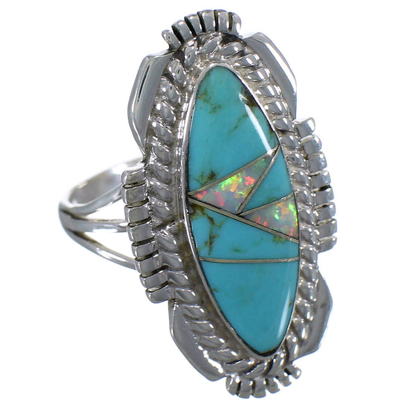 Opal Turquoise Silver Southwestern Ring Size 8-1/4 TX45723