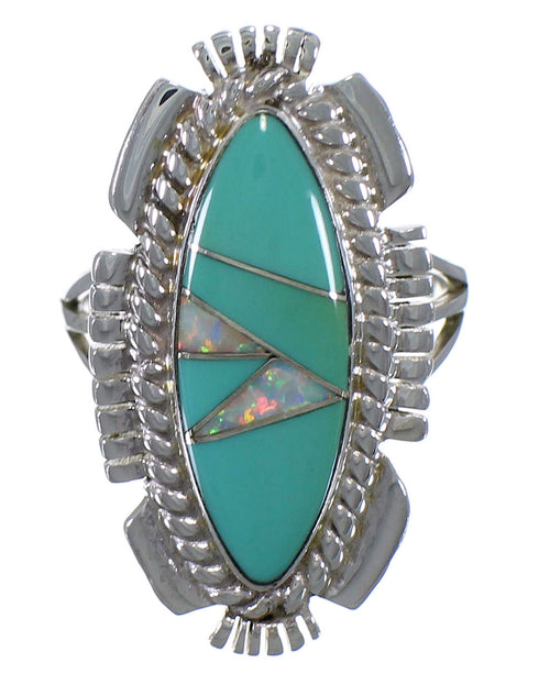 Opal Turquoise Inlay Sterling Silver Southwest Ring Size 8-1/4 TX45731