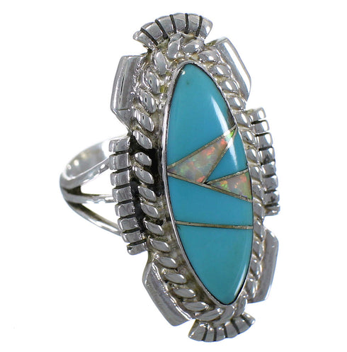 Opal Turquoise Inlay Genuine Sterling Silver Ring Size 6-1/4 TX45739