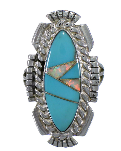 Opal Turquoise Inlay Genuine Sterling Silver Ring Size 6-1/4 TX45739