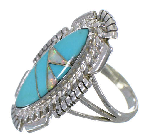 Opal Turquoise Inlay Genuine Sterling Silver Ring Size 6-1/4 TX45739