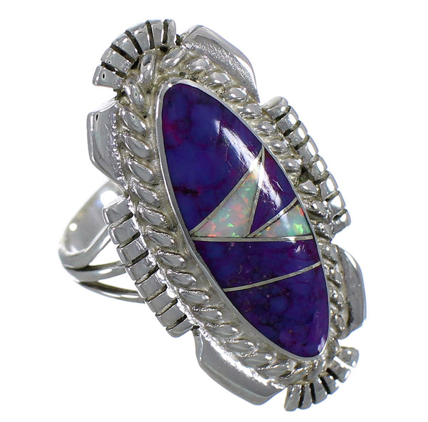 Magenta Turquoise And Opal Silver Southwestern Ring Size 4-3/4 TX45772