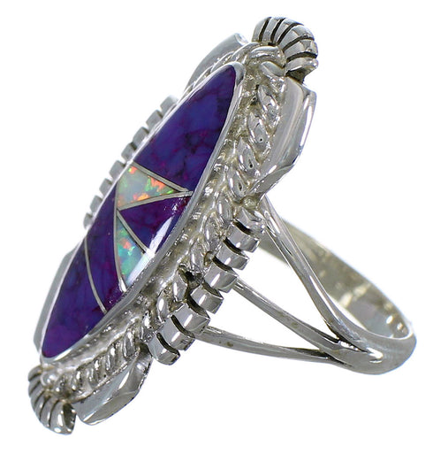 Magenta Turquoise And Opal Silver Southwestern Ring Size 4-3/4 TX45772