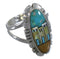 Multicolor Native American Design Silver Ring Size 6-3/4 TX45820