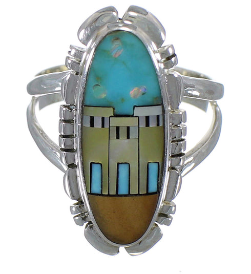 Multicolor Native American Design Silver Ring Size 6-3/4 TX45820