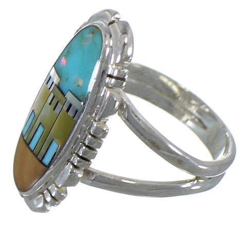 Multicolor Native American Design Silver Ring Size 6-3/4 TX45820