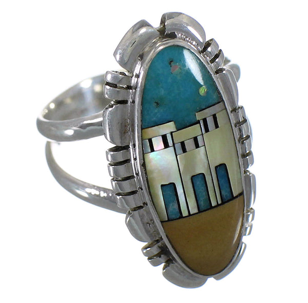 Multicolor Native American Pueblo Design Ring Size 8-3/4 TX45823