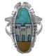 Multicolor Native American Pueblo Design Silver Ring Size 7 TX45825
