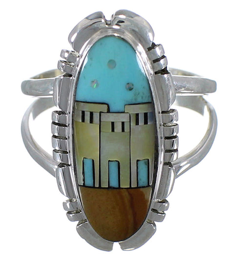 Native American Pueblo Design Multicolor Ring Size 8-1/4 TX45840
