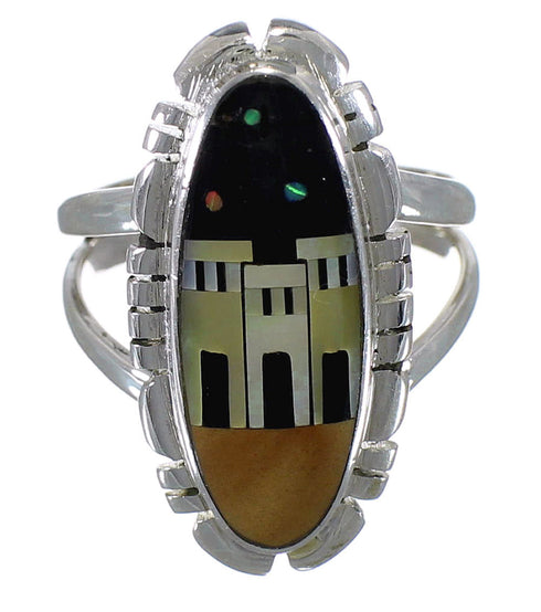Silver Southwest Native American Design Multicolor Ring Size 6 TX45874