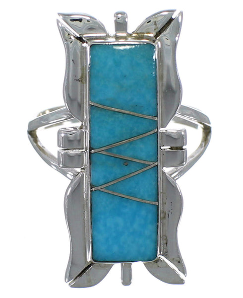 Sterling Silver Turquoise Inlay Ring Size 5-1/4 EX44235