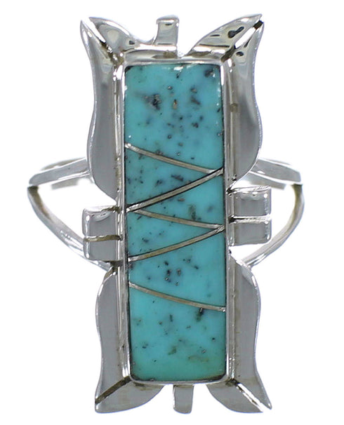 Turquoise Inlay Sterling Silver Ring Size 6-1/2 EX44239