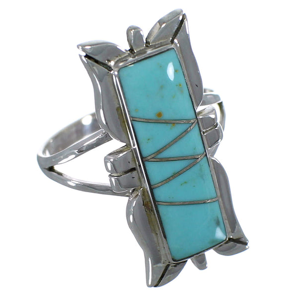 Southwest Turquoise Inlay Silver Ring Size 6-1/4 EX44249
