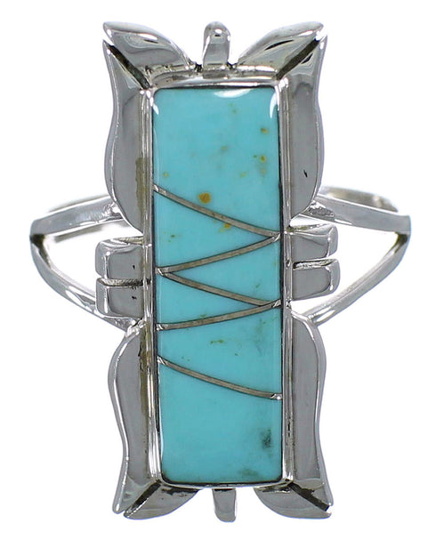 Genuine Sterling Silver Turquoise Inlay Ring Size 8 EX44251