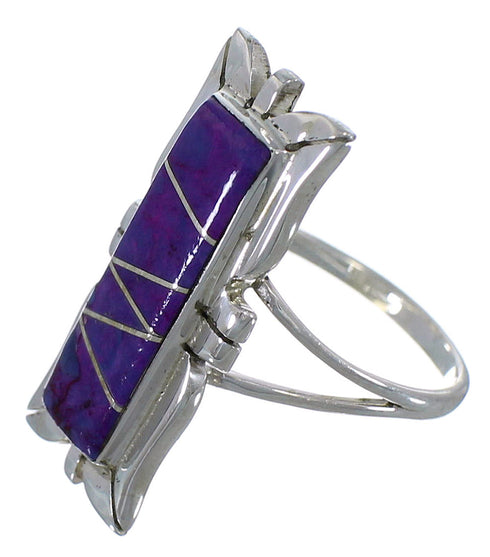 Magenta Turquoise Inlay Sterling Silver Ring Size 6-1/2 EX44278