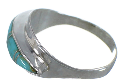 Southwestern Silver Turquoise Inlay Ring Size 6-3/4 EX44915
