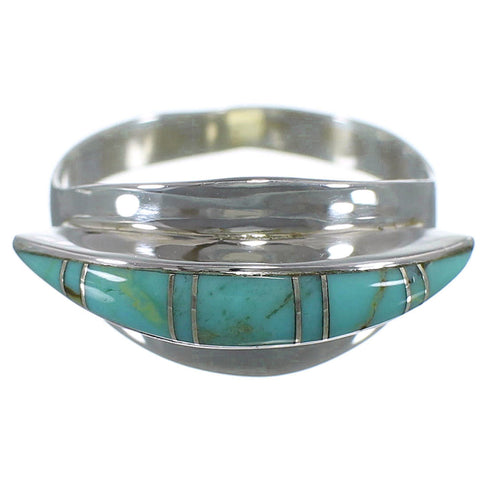 Sterling Silver And Turquoise Inlay Ring Size 6-1/4 EX44992