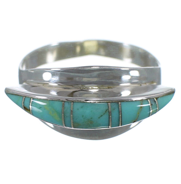 Genuine Sterling Silver And Turquoise Inlay Ring Size 5-1/2 EX44991