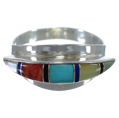 Multicolor Inlay Southwestern Silver Ring Size 6-3/4 EX45046