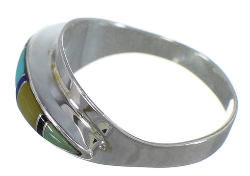 Multicolor Inlay Southwestern Silver Ring Size 6-3/4 EX45046