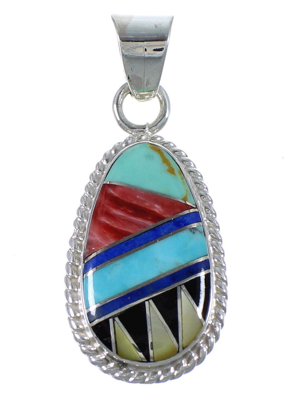 Multicolor Inlay Sterling Silver Southwest Pendant PX42969