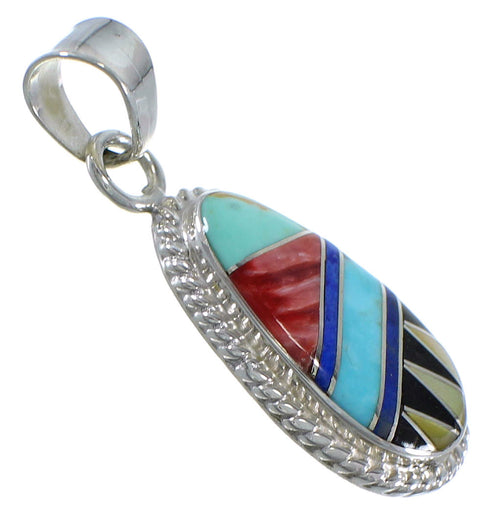 Multicolor Inlay Sterling Silver Southwest Pendant PX42969
