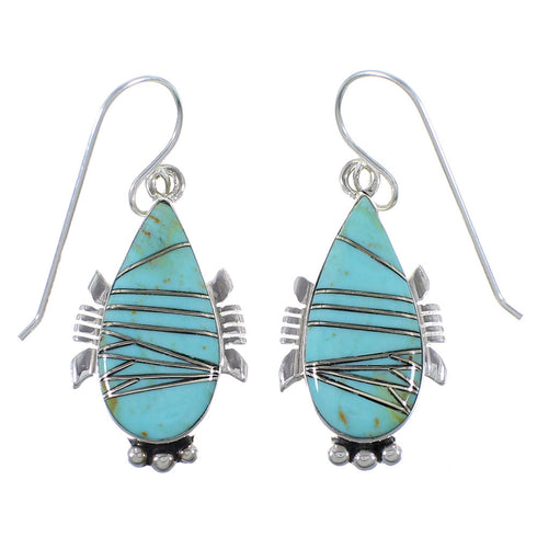 Genuine Sterling Silver Turquoise Hook Dangle Earrings CX45582