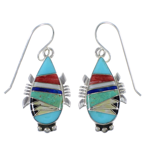 Multicolor Inlay Sterling Silver Hook Dangle Earrings CX45604