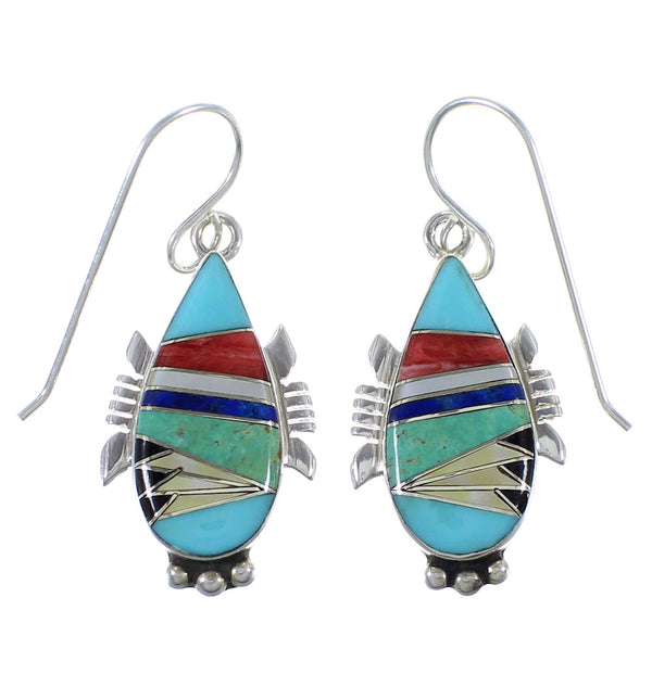 Multicolor Inlay Sterling Silver Hook Dangle Earrings CX45604