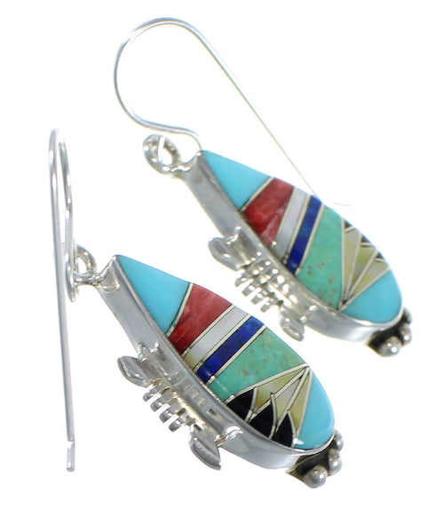 Multicolor Inlay Sterling Silver Hook Dangle Earrings CX45604