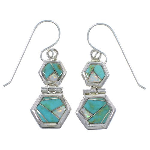 Southwest Turquoise And Opal Inlay Silver Earrings CX46942