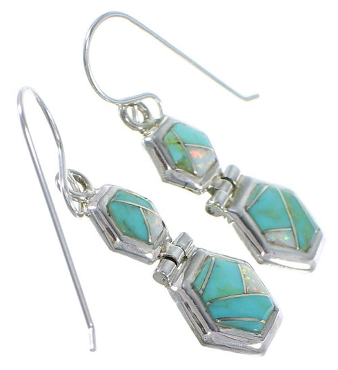 Southwest Turquoise And Opal Inlay Silver Earrings CX46942