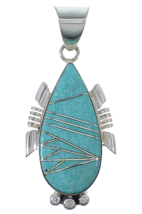 Turquoise Inlay Southwest Silver Pendant EX44412