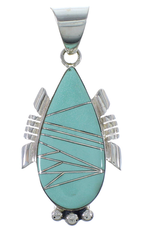 Southwest Silver Turquoise Inlay Pendant EX44413