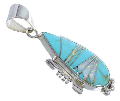 Genuine Sterling Silver Turquoise And Opal Pendant EX44426