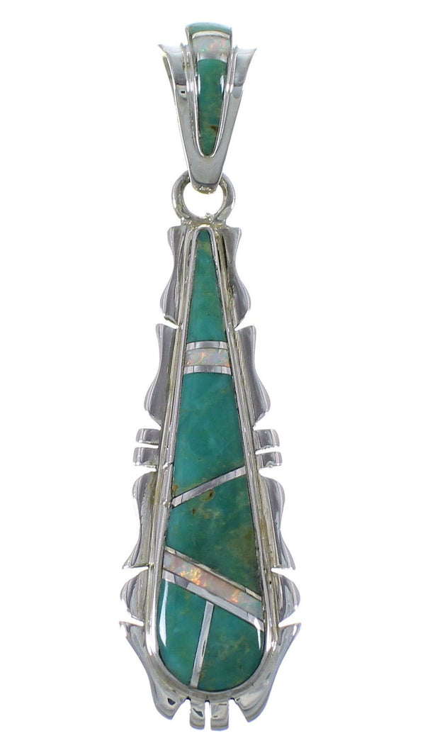 Turquoise And Opal Inlay Sterling Silver Pendant EX44386