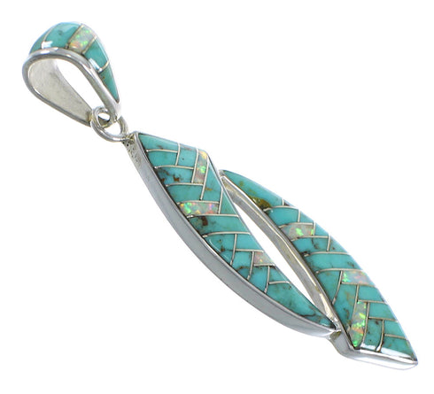 Southwestern Silver Turquoise And Opal Inlay Pendant AX48844