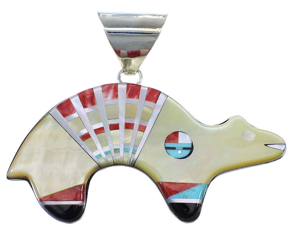 Turquoise Multicolor Inlay Sterling Silver Bear Sun Pendant KX44052