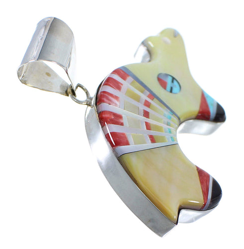 Turquoise Multicolor Inlay Sterling Silver Bear Sun Pendant KX44052