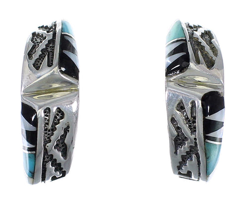 Multicolor Inlay Southwestern Silver Hoop Earrings AX23872