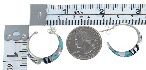 Multicolor Inlay Southwestern Silver Hoop Earrings AX23872