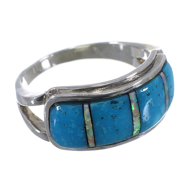 Southwest Silver Turquoise Opal Jewelry Ring Size 7-1/2 GS56012