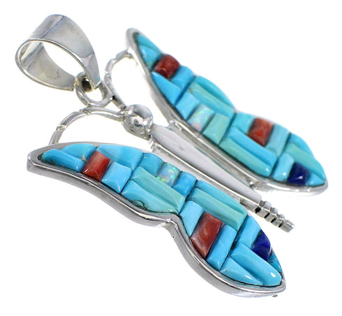 Multicolor Inlay Butterfly Genuine Sterling Silver Pendant AS26792