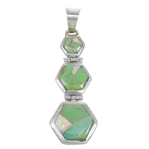 Turquoise And Opal Inlay Genuine Sterling Silver Pendant CX47243